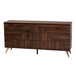 Baxton Studio Graceland Mid-Century Modern Transitional Walnut Brown Finished Wood 6-Drawer Dresser